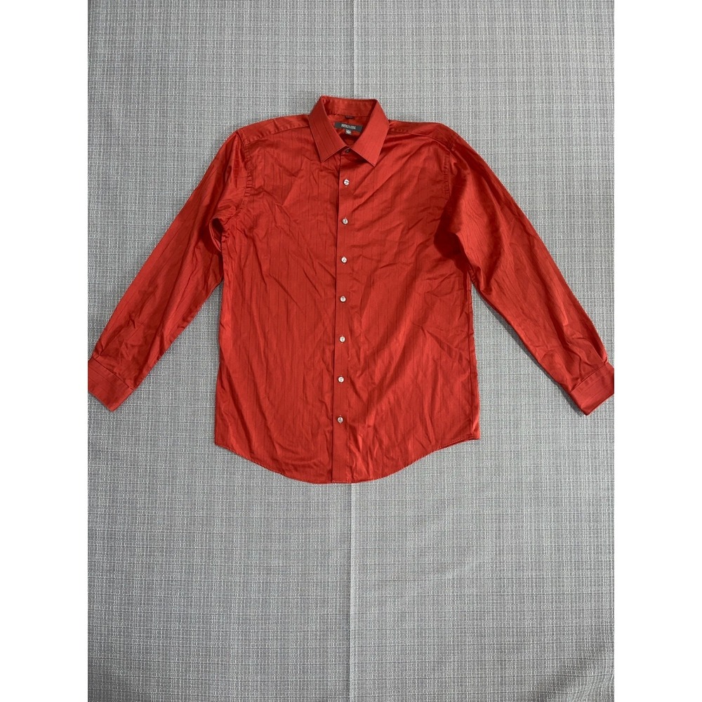 Kenneth Cole Reaction Dress Shirt Mens 16 Orange Striped Formal Oxford Business